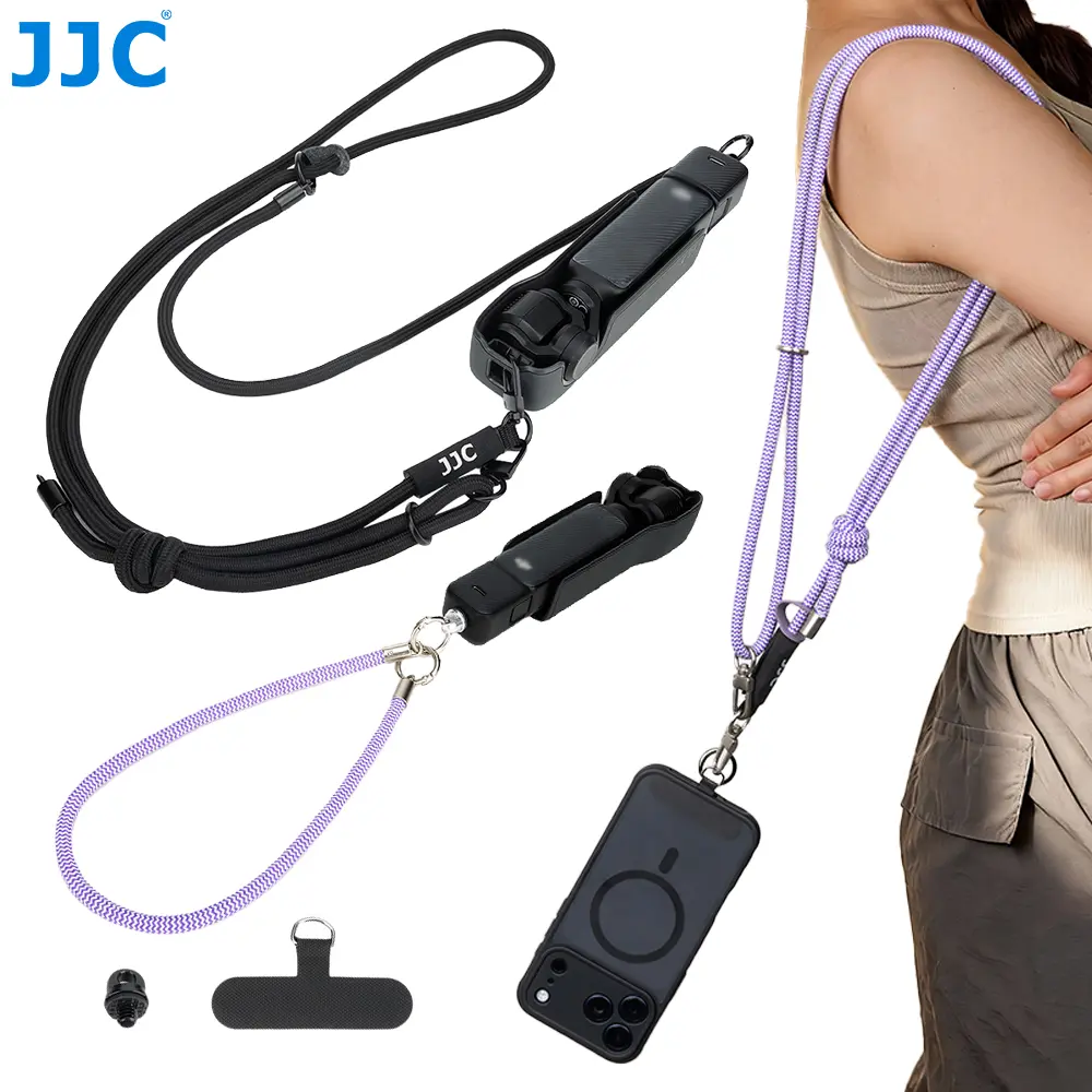 JJC Phone Lanyard 3 in 1 Crossbody Strap Neck Strap Wrist Strap for iPhone Samsung Osmo Pocket 4/3 GoPro DJI Action Camera Cellphone & Handheld Camera Stylish Accessories Anti-Theft Fall Protection with Tether Tab 1/4"-20 Screw(Black & Pink)