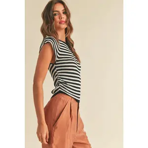 Ellison Stripped Knit Short Sleeve Top