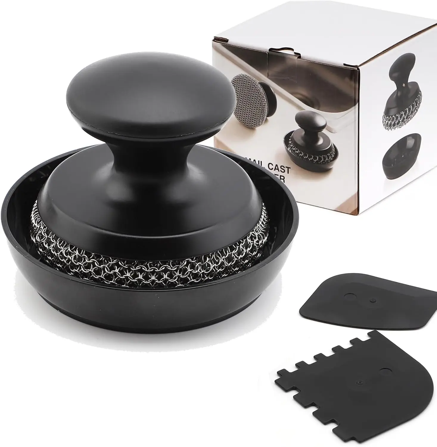 Cast Iron Scrubber Cleaner – 316 Stainless Steel Chainmail Scrubber for Skillet, Wok & Dutch Oven Cleaning