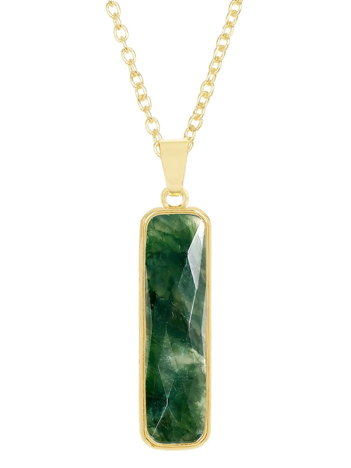 Moss Agate Rectangle Pendant Necklace, Natural Gemstone Jewelry For Women Gift, Fashion Jewelry, Gift For Her
