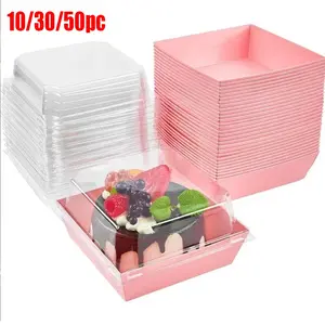 Square Paper Baking Box with Transparent Lid, Ideal for Cookies, Sandwiches, Cake Slices, Strawberries, Perfect for Parties and Picnics