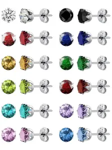 Colorful Artificial Zircon Decorated Earrings, Stainless Steel Earrings for Women & Men, Fashion Jewelry for Party, Daily Decor, Trendy All-match & Exquisite Pretty Studs for Birthday Gift