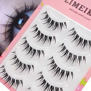 Natural Air Sensation False Eyelashes, High Quality Eyelashes, Sharp Tip Design, Comfortably Pure Look, Manga Style Long Transparent Fine Stem, Pack of 5 Pairs