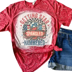 4th of July - Getting Star Spangled Hammered Bleached Shirt Comfy Unisex Jersey Top Casual Vintage Style Short Sleeve Crew Neck Medium Length