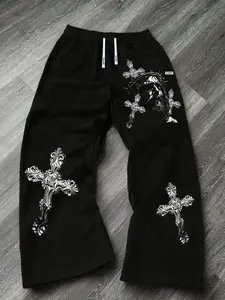 Unisex Jesus Crown of Thorns & Cross Sweatpants | Vintage Washed Faith Baggy Pants | Viral TikTok Pick for Street Style, Alt Outfits, Y2K Fits, Daily Wear, Concerts, Heavy Terry Fabric + 3D Print + Drawstring Waist, TikTok Viral Apparel, Cross Graphic Pan