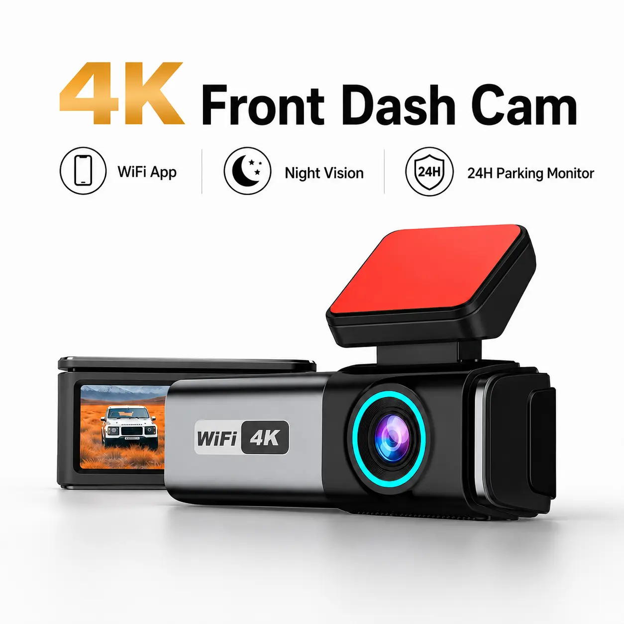 APRILBOY 4K Front Dash Cam for Cars, K8 Mini Dash Camera with WiFi APP Control, GPS Route Playback, Night Vision, WDR, G-Sensor, Loop Recording, 24H Parking Monitor, 170° Wide Angle, 1.47'' Screen, 64GB Card Included HD, Safety, Surface Mount
