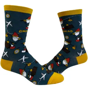Men's Gnomad Socks Funny Roaming Gnome Travel Graphic Novelty Footwear Funny Graphic Socks Comfortable Fitted Spandex Cotton
