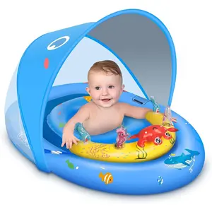 Baby Pool Float with UPF50+ Sun Protection Canopy and Toy Play Console for Infant, Toddler, Adjustable Safety Seat for 3-36 Months