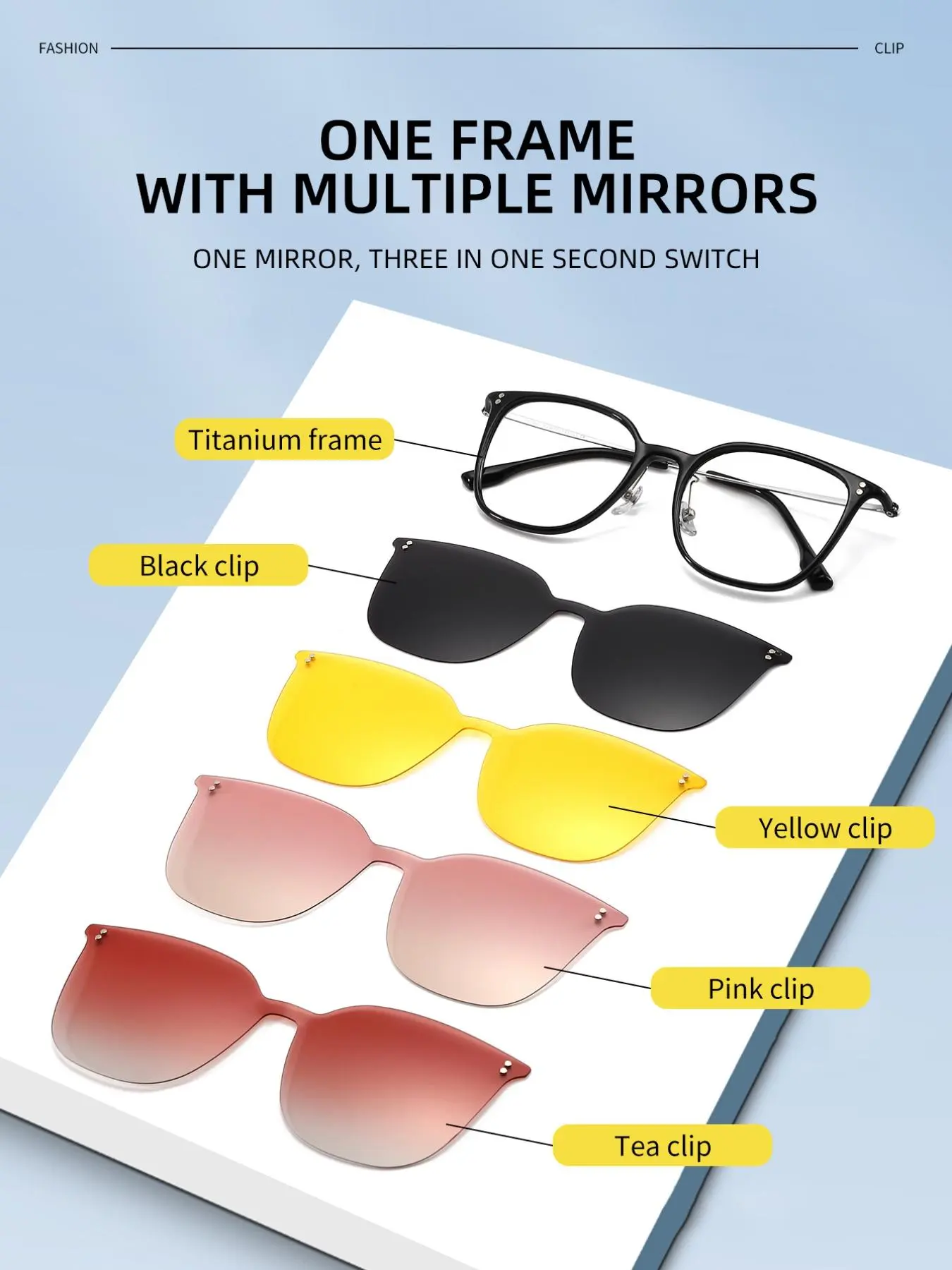 3-in-1 Magnetic Fashion Glasses Set, Including One Pair of Glasses and Three Magnetic Lens Options, Perfect Gift Accessory