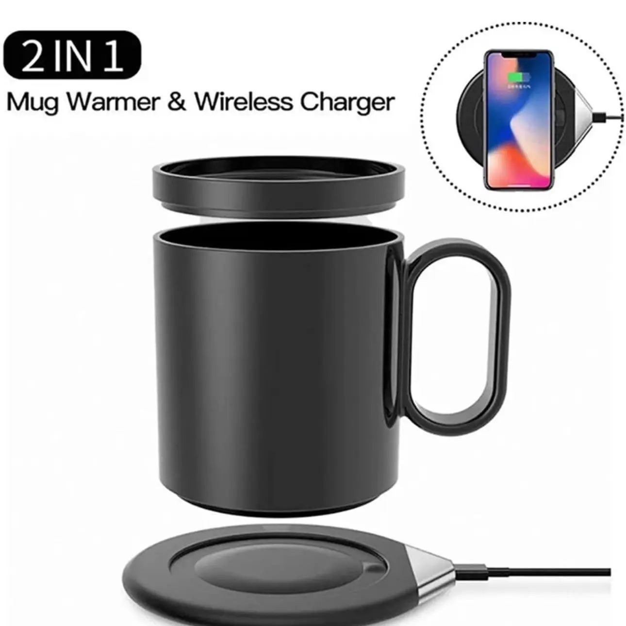 Smart Coffee Mug Warmer and Phone Charger 18 W, 2 in 1 Waterproof, 55  Electric Heating,Ceramic Mug, Ideal for Office Desk black , white Reuse  Washable Cup Drinkware Reusable - TikTok Shop