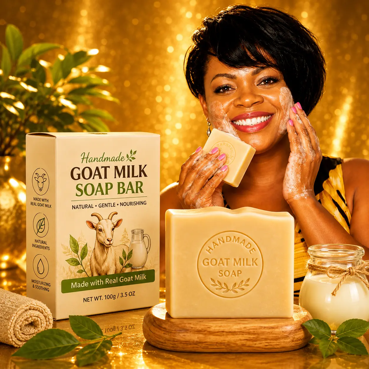 Handmade Goat Milk Soap Bar with Natural Oats & Coconut Oil | Creamy Body Care Cleanser for Dry & Sensitive Skin | Rich in Vitamins for a Fresh and Clean Feeling, Moisturizer