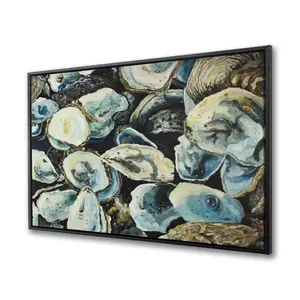 360 stand Framed Oyster Shells Marine Food Artwork - 36x48 in. Artistic Wall Print, Hanging Framed Home Decor Supplies for Decoration, Beach House Aesthetics, Ocean Beauty, Room