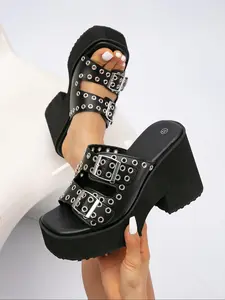 Women's Fashionable Plain Color Studded Decor Platform Sandals, Casual Versatile Platform Sandals for Summer, Lightweight Breathable Comfortable Shoes for Daily Wear, Girl