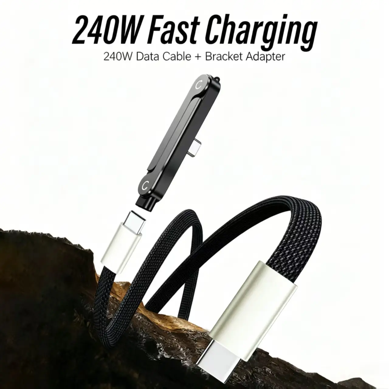240W Braided Mobile Charging Cable - Lightning Compatible, Portable Multi-Device Plug Cable, Multi-Purpose Tangle-Free Durable Option with Stand for Hands-Free Gaming/Streaming on Busy Days, Plug Cables