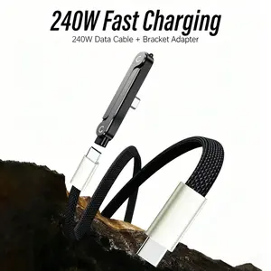 240W Braided Mobile Charging Cable - Lightning Compatible, Portable Multi-Device Plug Cable, Multi-Purpose Tangle-Free Durable Option with Stand for Hands-Free Gaming/Streaming on Busy Days, Plug Cables