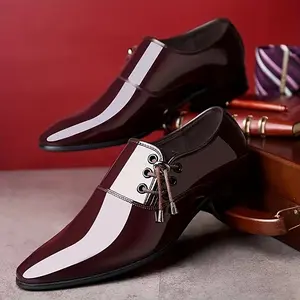 Men's Pointed-Toe Solid Color Casual Dress Shoes, Elastic Strap Buckle Detail Outdoor Business Loafers