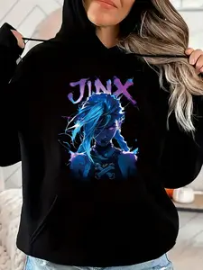 Women's "Jinx" Arcane Graphic Hoodie - Anime Style Hoodie, Sizes S-3XL, Ideal for Arcane Fans, Casual Wear, Comfortable Material Black Everyday