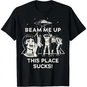S-Stranger Things Season 5 Beam Me Up This Place Sucks! T-Shirt Cotton Quality Printed Crew Neck T-Shirt Adult Men's and Women's Christmas Day Gift Birthday Gift Black Top Casual