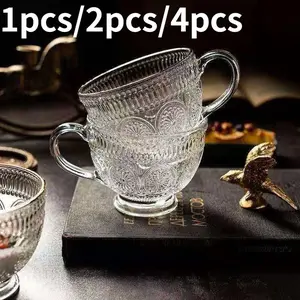 Creative Vintage Relief Cup Sunflower Glass Cup, Home Large Capacity Breakfast Cup, Milk Cup with Handle, Oatmeal Cup