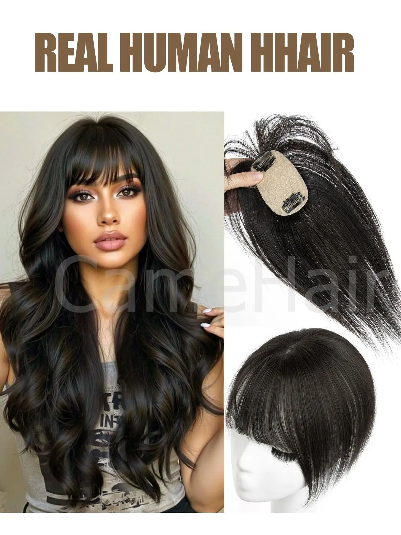 Hair Toppers Clip in Bangs HairToppers for women Real Glueless Human Hair With Bangs Natural Skin Scalp Thinning or Loss Top Pieces Wiglets wig 360° 3D Topper Updated Base With ThinningHair Cover Gray Roots Add Volume Brown Natural Balck Blonde