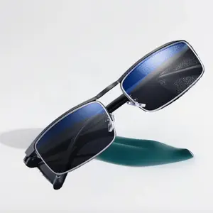 2026 New 2-in-1 progressive multi‑focus metal semi‑rim reading glasses-classic and stylish; dual function; available in three colors; includes glasses case