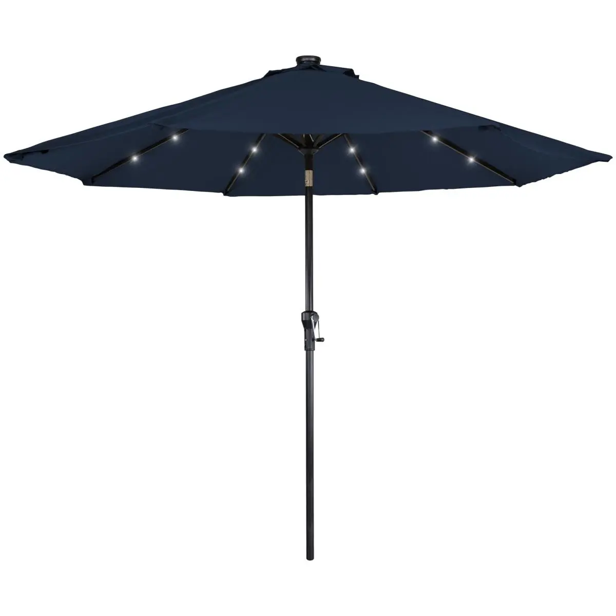 Northlight 9 ft. Round Modern Polyester Solar Lighted Patio Market Umbrella - Outdoor Furniture, Convenient On/Off Switch, Crank Lift, Tilt Feature, Navy Blue