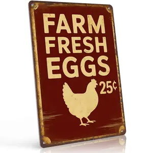 Vintage Farmhouse Aluminium Metal Sign - 12x8 in Farm Fresh Eggs 25 Cents Chicken Wall Decor for Kitchen, Farm Stand - Retro Tin Sign Gift for Farmers, Farmhouse Decor Fans