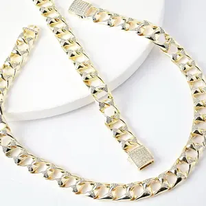 14K Laminated Cuban Link Chain & Bracelet Set 15mm 18 + 8 High-Polish Finish Secure Box Clasp Luxury Look