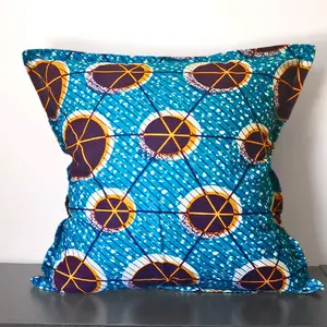 African Home Collection African Print Sofa Throw Pillow in Turquoise, Orange, and Cream Geometric Sphere Design