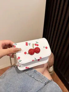 Fashion Fresh Cherry Girl Small Square Bag, Cute New Versatile Shoulder Bag, Crossbody Bag for All Seasons, Casual Style