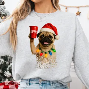 Pug Christmas – “Cheers” Sweatshirt - Funny Holiday Dog Lover Gift