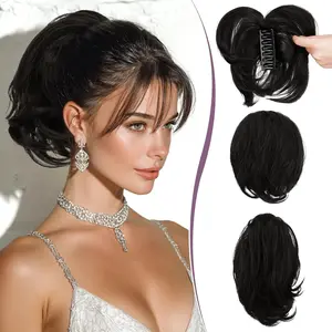 Claw Clip Short Human Hair Ponytail Extension with Bendable Metals for DIY Styles, Straight  Bun Hair  for Women Thick Hairpieces for Daily Wear, 9 Inch  Black