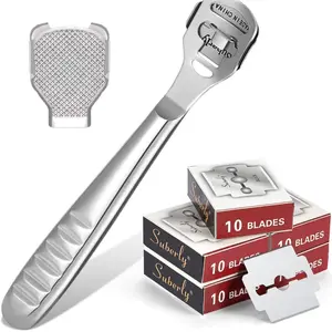 52 Pieces Callus Shaver Set, 50 Replacement Slices Blades 1 Stainless Steel Callus Shaver and 1 Foot File Head Foot Care Tools Hard Dry Dead Skin Remover for Hand Feet pedicure heals care Men Women