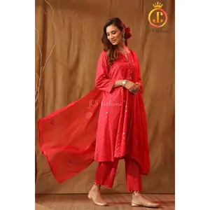 Cotton Shimmery Kurta with Stole, and matching potli pants