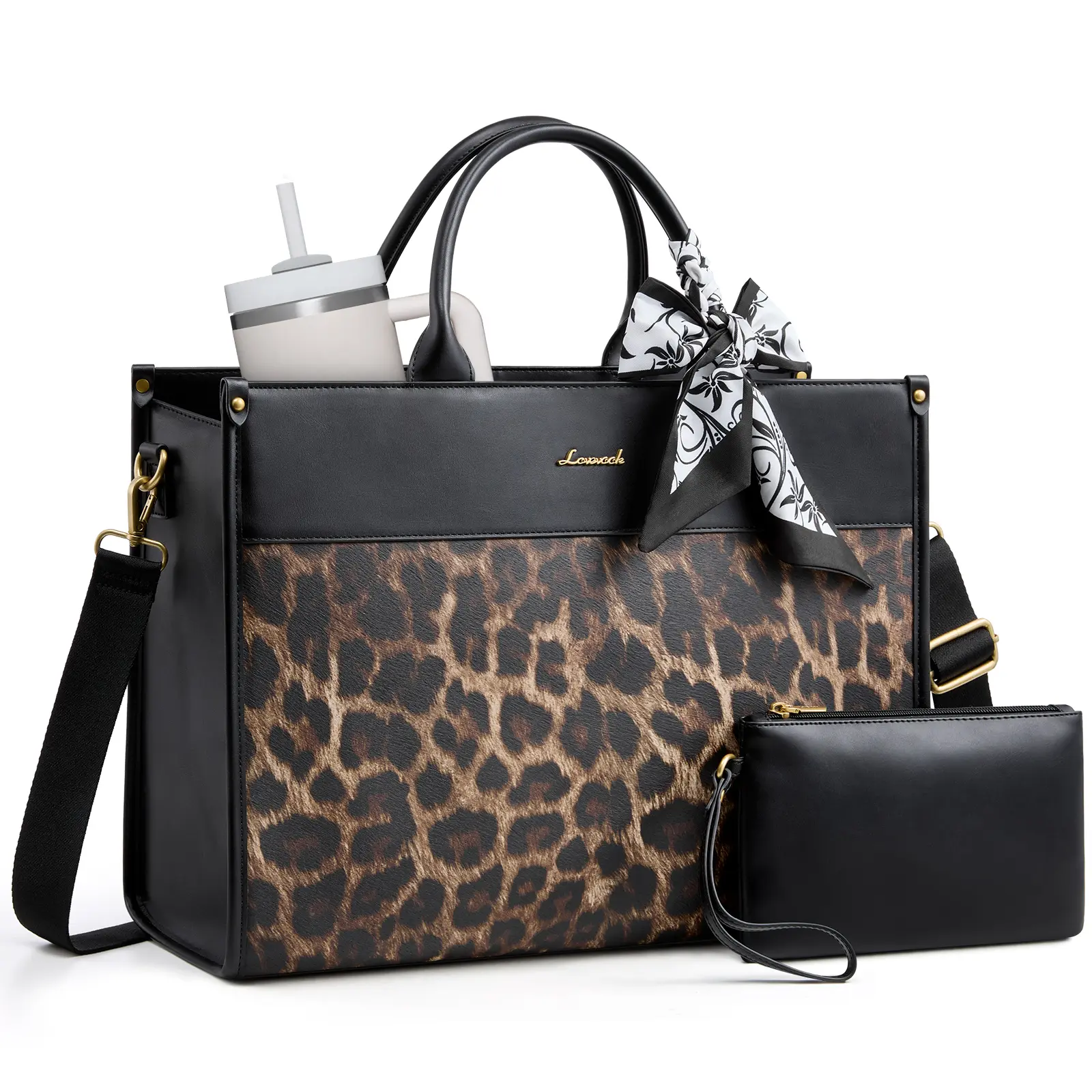 LOVEVOOK Laptop Tote Bag for Women,PU Leather Work Bag, Vintage Waterproof Business Teacher Bag