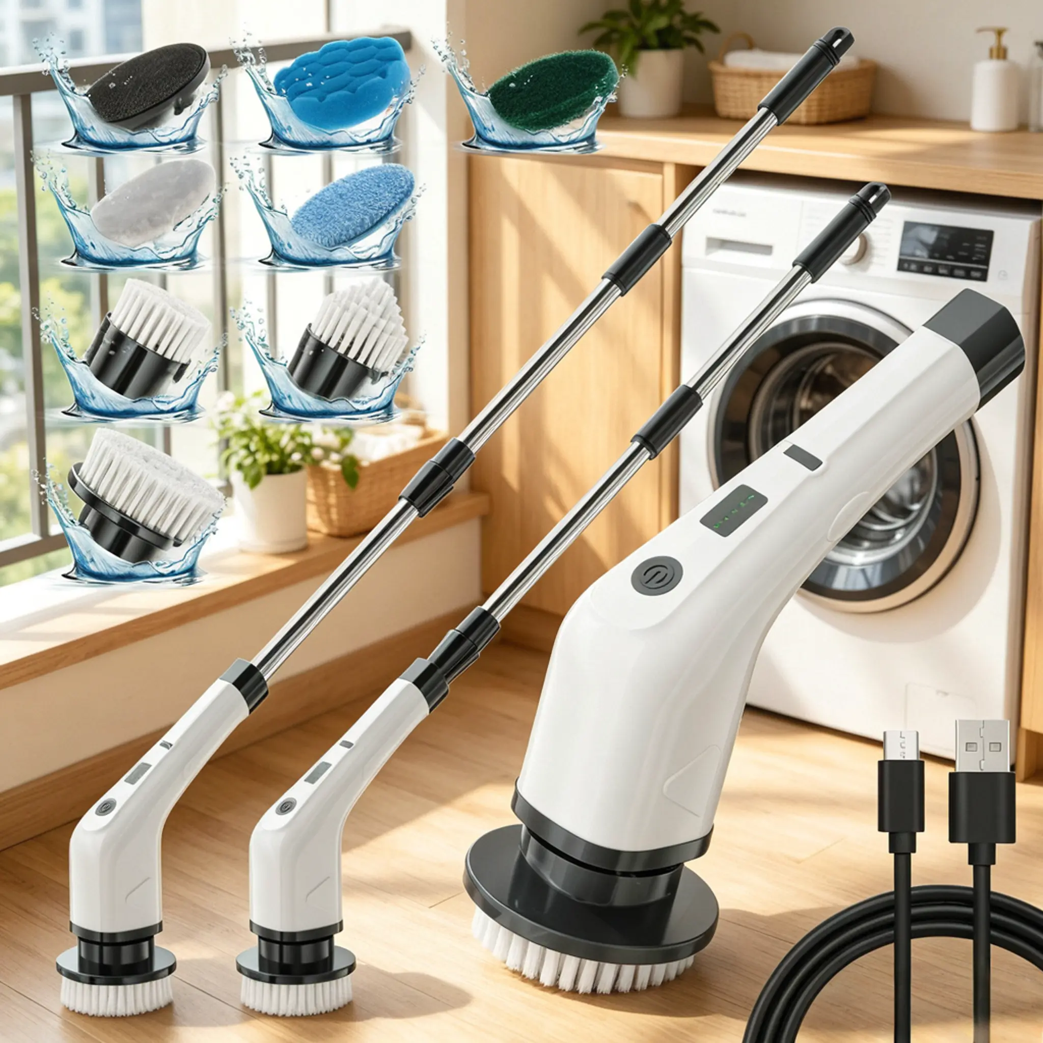 Cordless Handheld Power Scrubber - Battery Powered High-Torque Plastic Cleaning Tool with 8 Multi-Functional Brush Heads, 2500mAh USB Rechargeable, ABS Body for Family Deep Clean of Bathtub Stubborn Stains & Grime, Cordless Power Scrubber