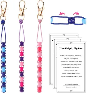 3 Pcs Colorful Beaded Fidget Keychain – Stress & Anxiety Relief, Sensory Slider Toy, Portable Calm-Down Keyring, Perfect Gift for Teens, Classroom, Pencil Bag – Valentines, Easter & Birthday Gifts