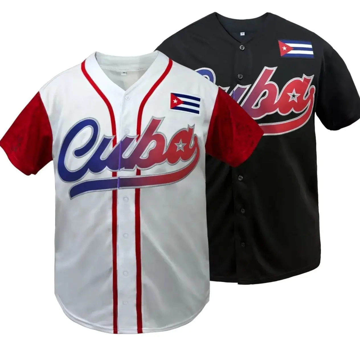 Unisex Stitched CUBA Casual Baseball Jersey, Loose Fit Breathable Embroidery Sportswear, Embroidered Letters Numbers, All Seasons Outdoor Activities, Athletic Tops