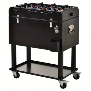 68QT Giant Patio Party Cooler - Stainless Steel Ice Chest with Foosball Table Top, Portable Poolside Bar, Rolling Cart on Wheels, Tray Shelf, and Spacious Storage for Cold Drinks and Snacks