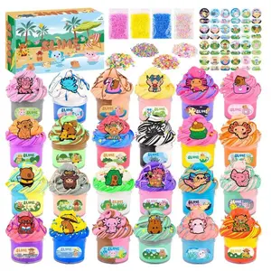 24 Pack Axolotl Butter Slime Kit with Animal Charms Soft Butter Slime Stress Relief Toys for Kids Teens Easter Basket Stuffers Party Favors
