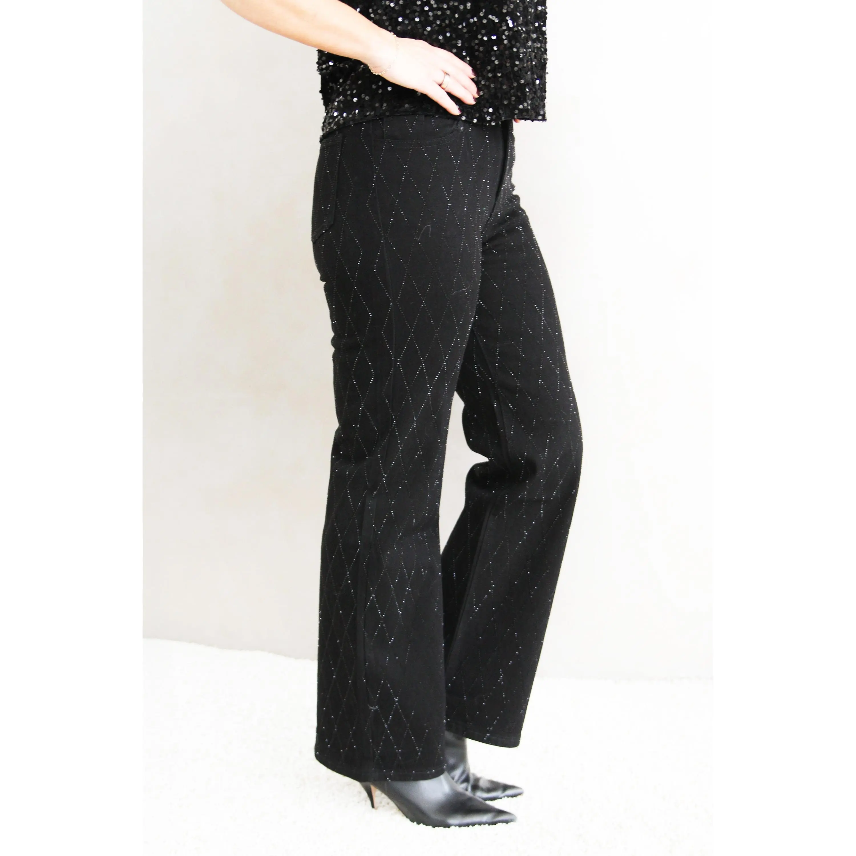 Rhinestone Crisscross Embellished Jeans