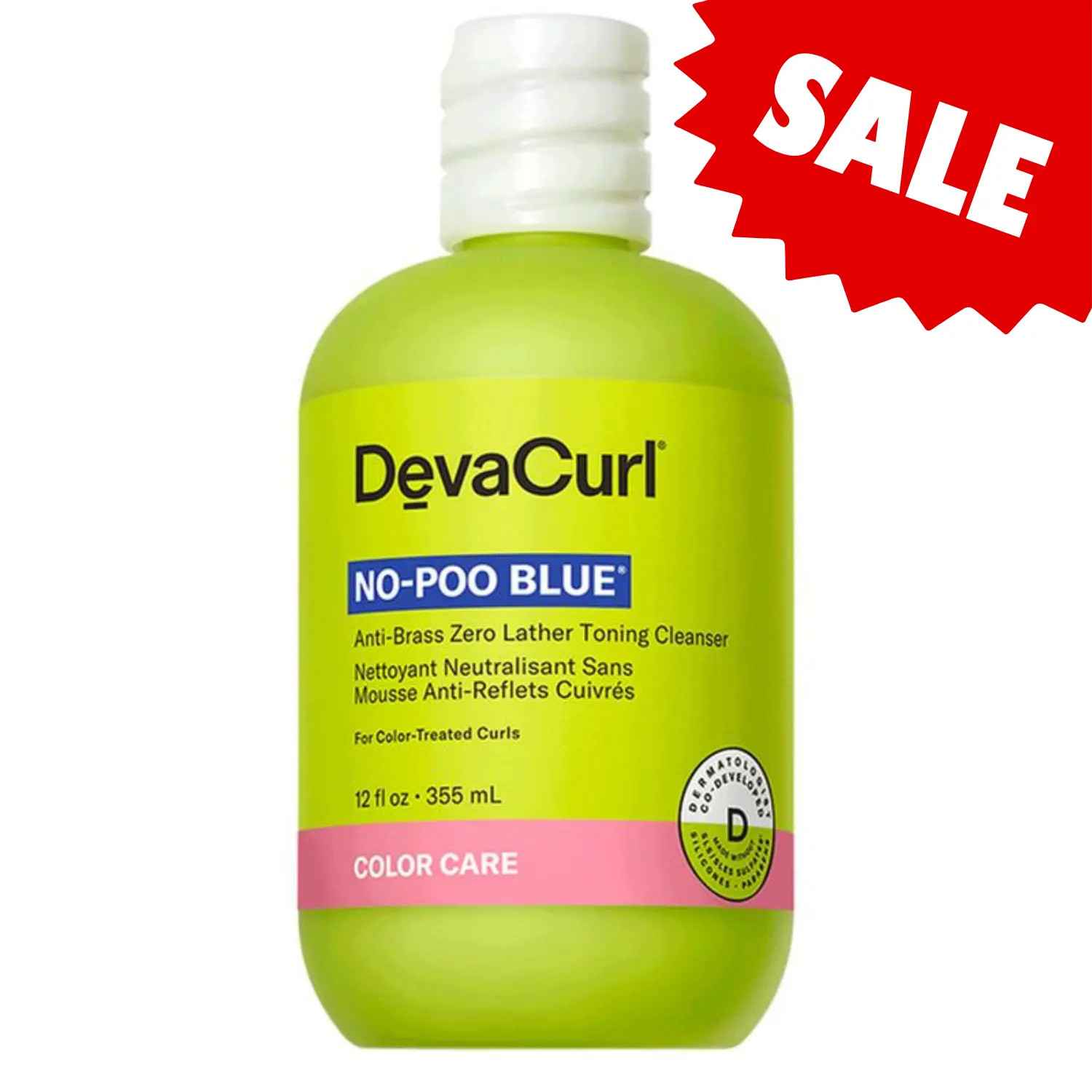 DevaCurl No-Poo Blue Anti-Brass Zero Lather Toning Shampoo, 12 fl oz