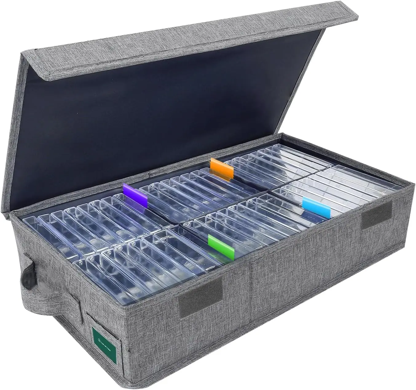 Cassette Tape Storage Box, Practical Cassette Tape Holder 16.34 x 9.25 x 3.54 Inch, Cassette Rack with Lids and Index Labels to store to 48 Cassette Tape Cases - Gray