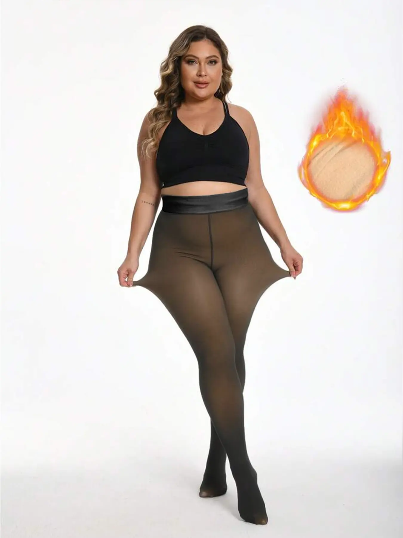 F 1/2PCS EssElegance Women's Thermal Tights, Fleece Lined Leggings, Seamless Nude Pantyhose, Warm Elastic Winter Stockings, Comfortable Thermal Underwear Fall and Winter​ Leg Warmers Glisten Curvy
