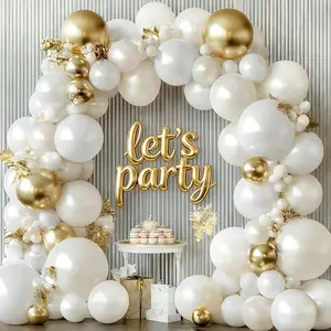 White and Gold Balloons Arch Kit - 129 pcs Double Stuffed Pearl White Sand Beige Ivory Chrome Gold Bobo Balloons for Wedding Birthday First Communion Party Decorations