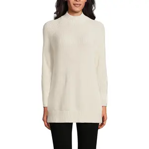 Lands' End Women's Drifter Shaker Easy Fit Mock Neck Tunic Sweater - Large - Fresh Ivory
