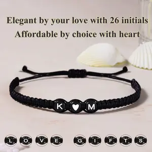 Initial Bracelet Men's Bracelet Adjustable Bangle Fashion Accessory for Girlfriend Boyfriend Best Friend Birthday Christmas Gift Handmade Black Braided Rope