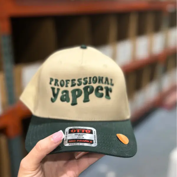 Professional Yapper Embroidered Trucker Hat, Dark Green and Khaki Hat