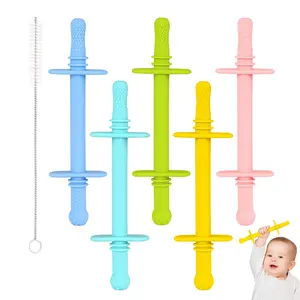 Teether Tube Chew Straw Toy for Infant Toddlers Silicone Tubes Teething Toys for Babies 3-12 Months BPA Free/Freezable/Dishwasher and Refrigerator Safe (5 Pack)