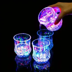 4-Pack LiquidActivated LED Flash Crystal Drink Set,Multicolor Water-Activated Auto-Light-Up Glowing Plastic Tumblers forBar Party Decor, Festive Gift forChristmas Thanksgiving (PlasticConstruction) Decorative Light-Up Cup,Father's Day Gift